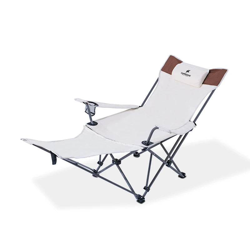 Folding Camping Chair with Footrest Outdoor Metal Compact Recline Chair with Cup Holder and Carry Bag for Beach Fishing Picnic
