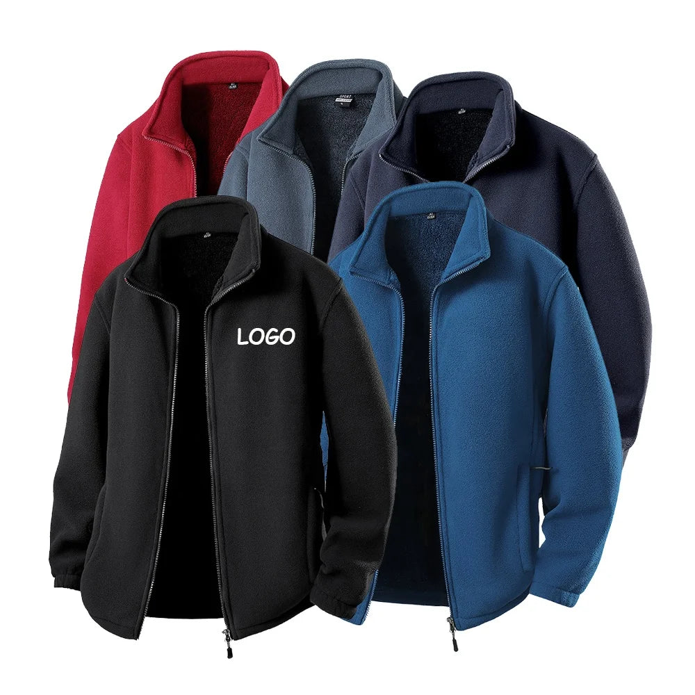 Plus Size Mens Polar Fleece Jacket Full Zip Soft Polyester Fabric Thick Outdoor Recreation Coat With Zipper Pockets Jacket