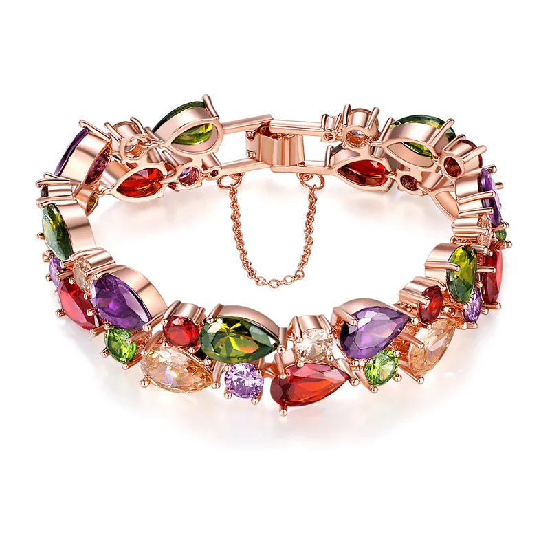 High Quality Girls Best Gift Colorful Zircon Bracelet Rose Gold Plated Zircon Charm Bracelet Women