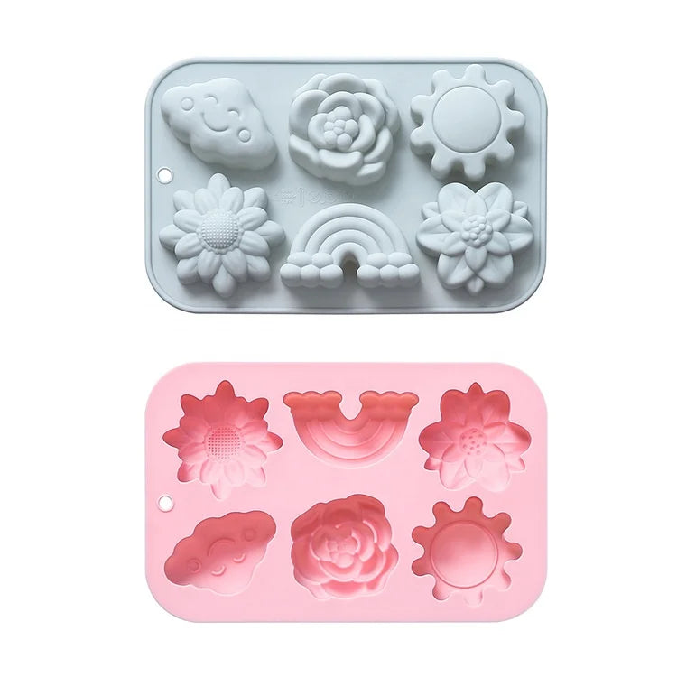 6 Different Pattern Silicone Mold for Dipping Cake and Drop Cake Rainbow Clouds and Sun Flowers-Tool for Baking Fans