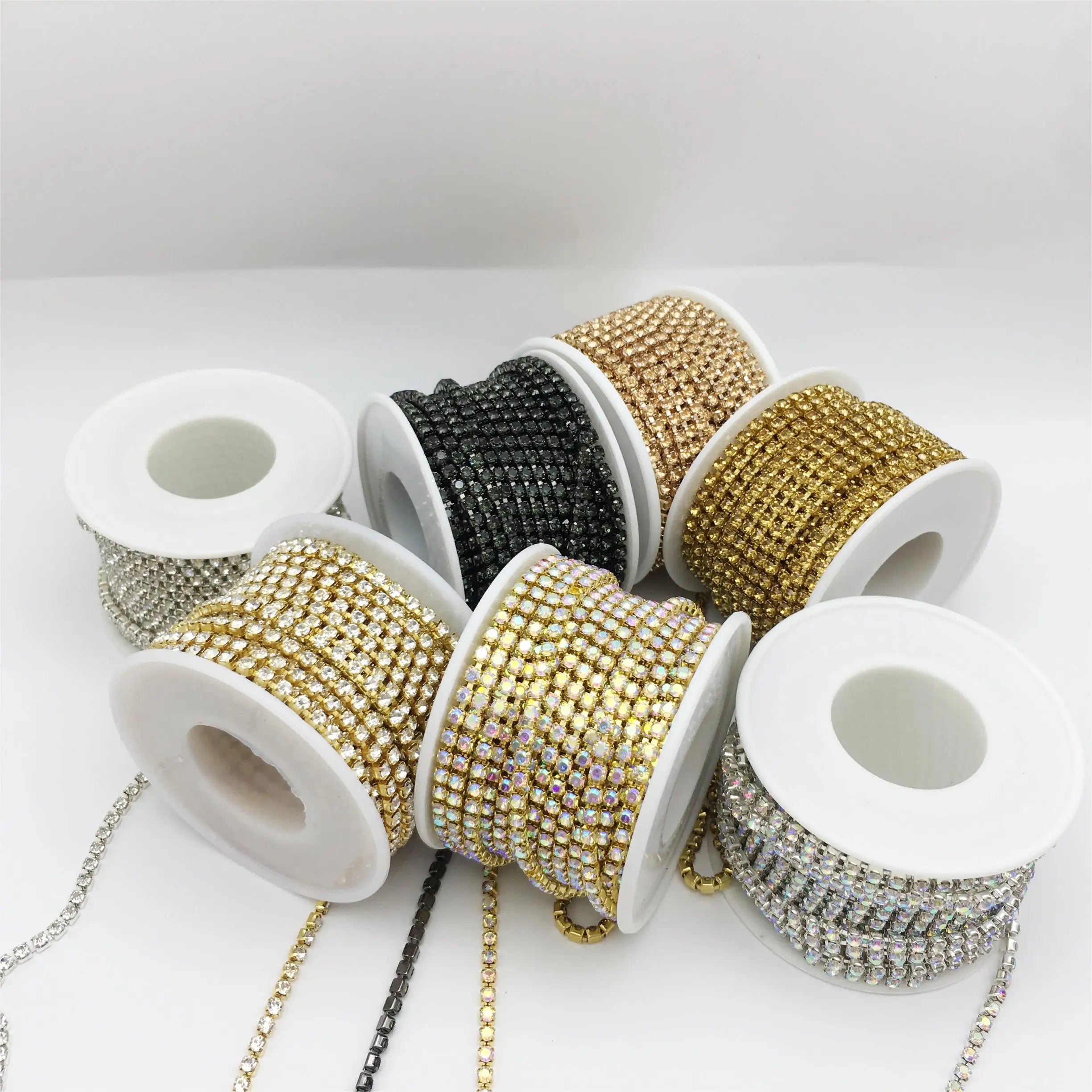 SINRONG SS12 6-Color Flatback Crystal Rhinestone Diamond Chain Seam Drill Cup Chain Decoration for  Made of Glass