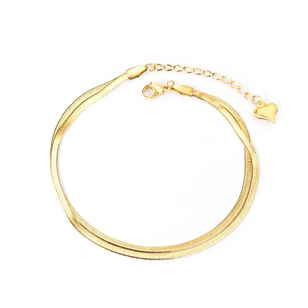 New Design Trendy Non Tarnish  Chunky Snake Chain 18k PVD Gold Plated Double Chain Charm Anklets Stainless Steel Anklet Jewelry