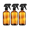 Amber Glass Spray Bottles Empty 8oz 16oz Refillable Boston Bottles With Black Trigger Sprayer /Mist and Stream Settings