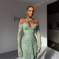 Serene Hill LA73384 Sage Green 3D Floral Lace Mermaid Evening Dress 2026 Elegant Wedding Party Gown for Women