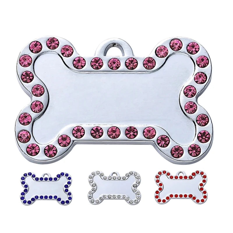 Luxury Anti-Lost Dog Cat Collar Leash Custom Pet Jewelry Bone Shape Rhinestone Cross-Border Metal Letter for Both Pet Types