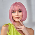 Short Hair Pink Bob Wig Synthetic Hair With Bangs High Temperature Resistant Daily Durable Fast Shipping Ladies Wigs