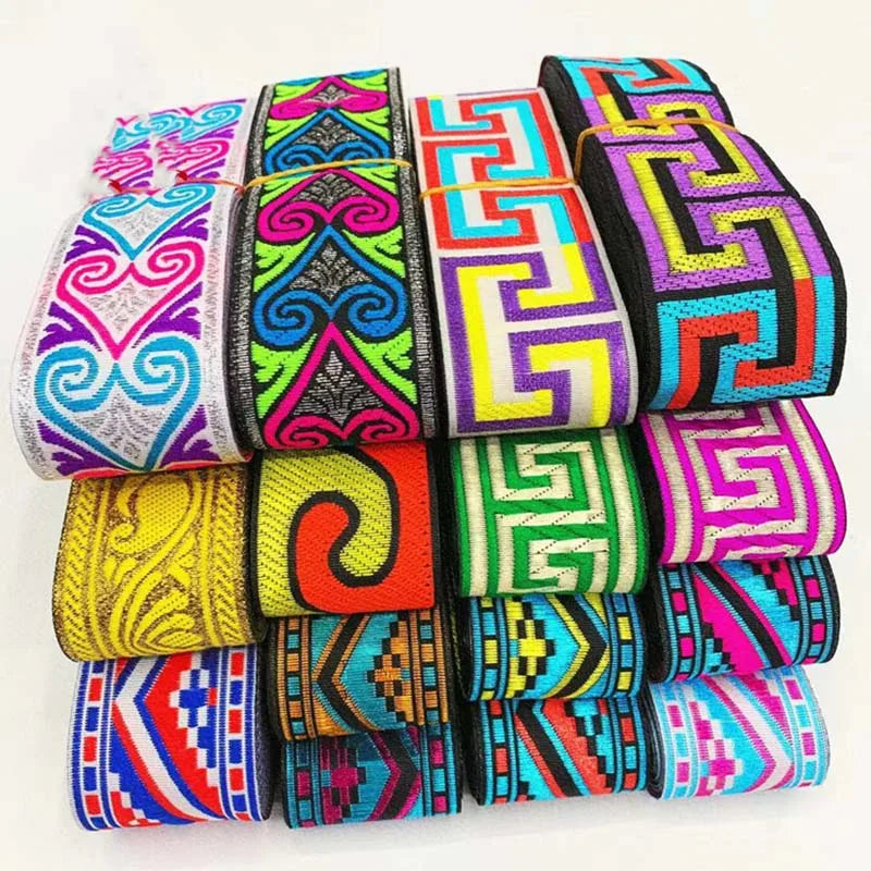4cm Geometric Patterns Jacquard Ethnic Webbing Lace Ribbon Embroidery Clothes Bag Decorative Handmade Material Costume Trimming