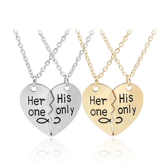 Her One His Only Heart Shaped Couple Necklace Valentine Day Gift