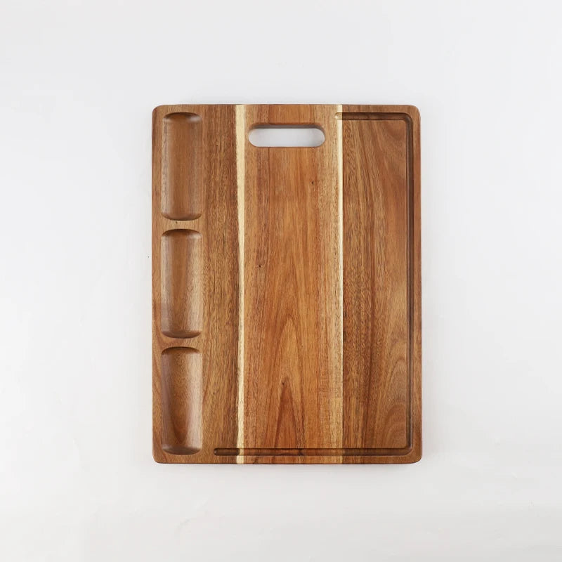 Rectangle Acacia Wood Cutting Board Board with 3 Built-in Compartments and Juice Grooves Cheese Charcuterie Board Butcher Block