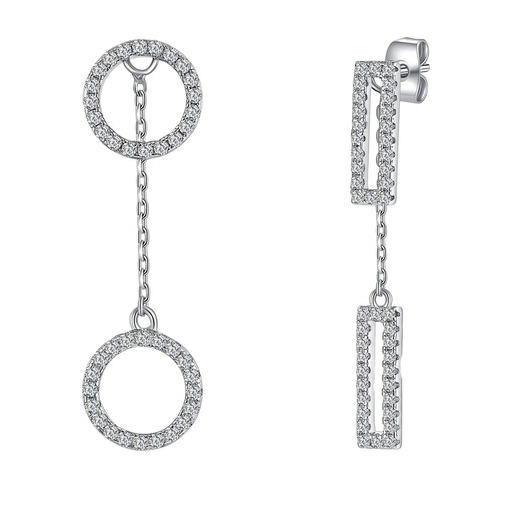 Luxury Women's Silver Gold Rhodium Plated Geometric Round Dangle Drop Earrings Fashion Jewelry Zircon Stones