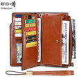2025 Wholesale Womens RFID Blocking Large Capacity Luxury Waxed Genuine Leather Clutch Wallet Multi Card Organizer