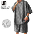Wholesale 2025 New Men Sports Suit - Summer High Street Jacquard Plaid T-Shirt & Shorts 2-Piece Set Casual Retro Loose Fit