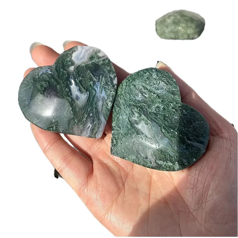 Wholesale Polished Natural Crystal Agate Hearts Healing Moss Agate Heart for Gifts and Decorations