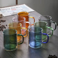 M Custom 360ml Colored Vertical Striped Glass Coffee Cups Double Walled Insulated Breakfast Milk Tumbler Mug with Handle