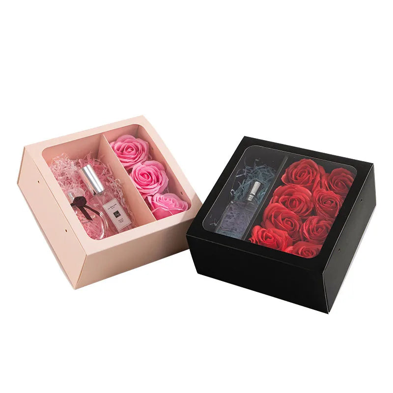 Valentine's Day Transparent Portable Paper Flower Box Birthday Gift Eternal Flower Box Lipstick Packing Box with Window