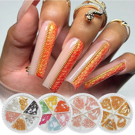 Nail Art Charms 6 Grid Round Box Fine Chain Metal Decorations Nail Accessories 3D Punk Style Fine Bead Chain Nail Charms