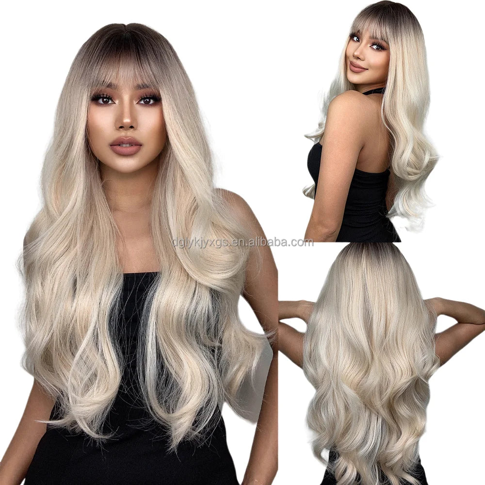 WH14 Hot Sale Fashion 26 Inches Mixed Golden Color Wig Body Wave Wigs