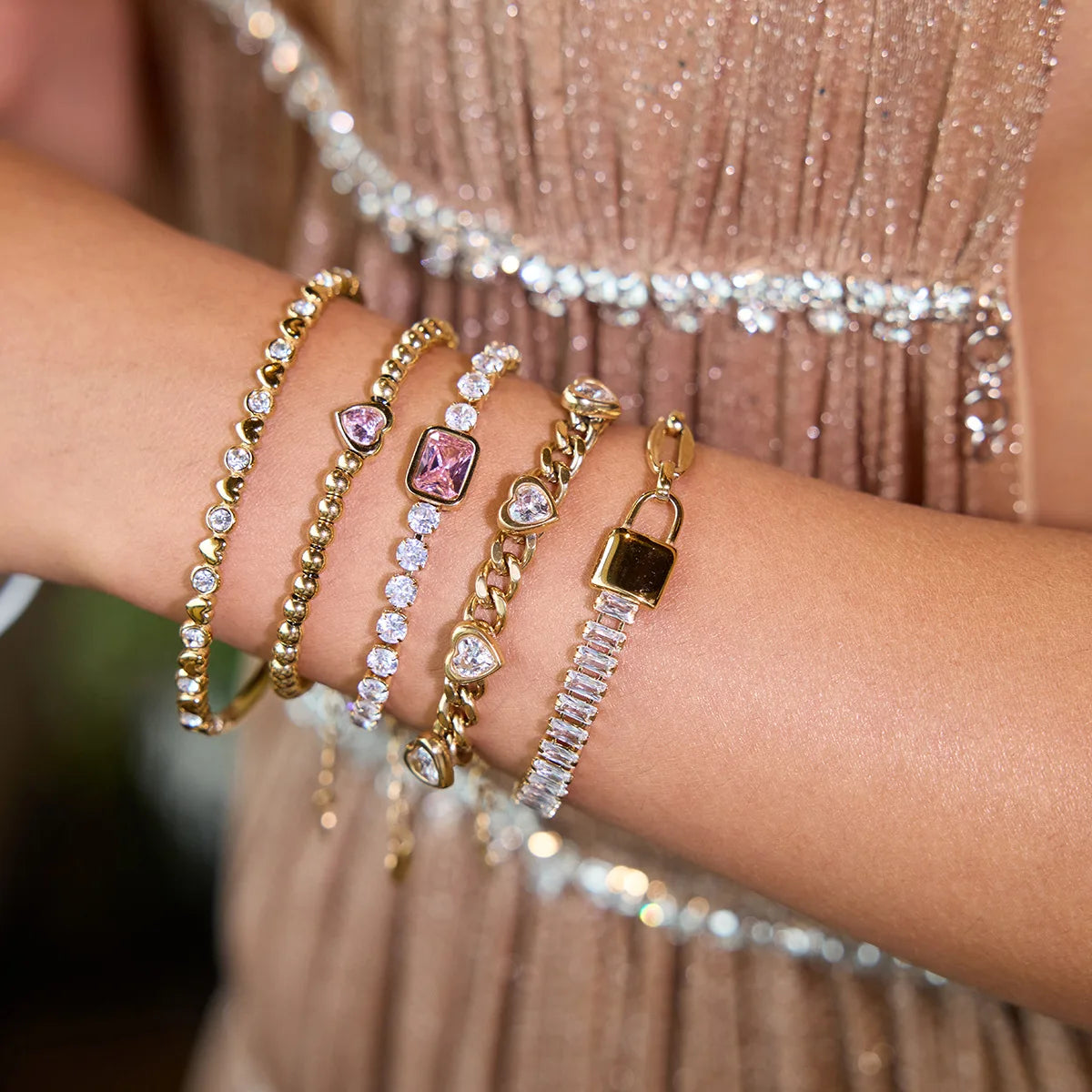 Chunky Fashionable Personalized Luxury Stainless Steel Gold-Plated Stacked Zircon Bracelet Chain Jewelry for Women Gift