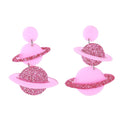 2024 Pink Romantic Little Planet Space Ship Sequin Student Cute Asymmetrical Geometric Chunky Acrylic Earrings for Women Girls