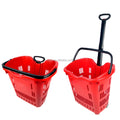 RH-BPR45-6   470*355*470mm  45L Factory Wholesale  Rolling Shopping Basket Red Color Plastic Shopping Basket