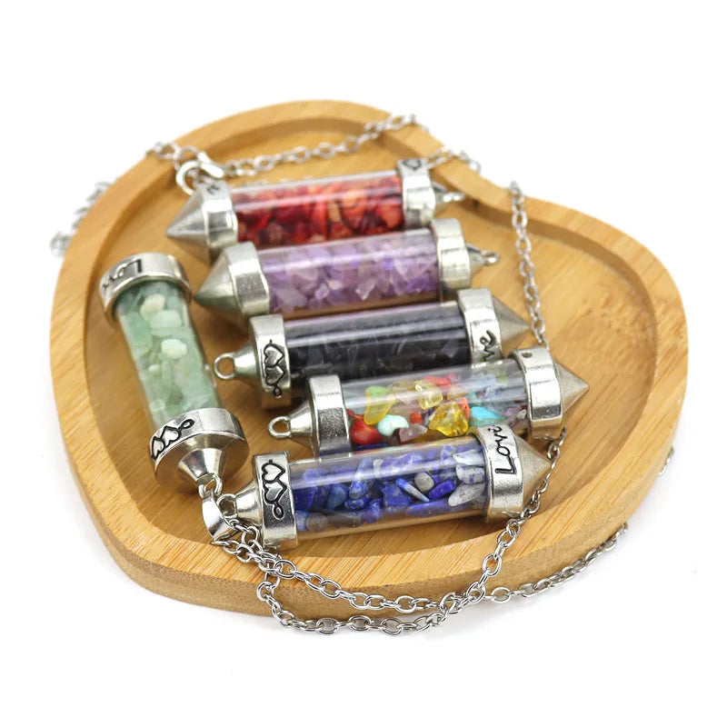 2025 Colorful Natural Stone Pendant Necklaces Wishing Bottle Cone Love Glass Bottle Healing Pendant Necklace for Women's Jewelry