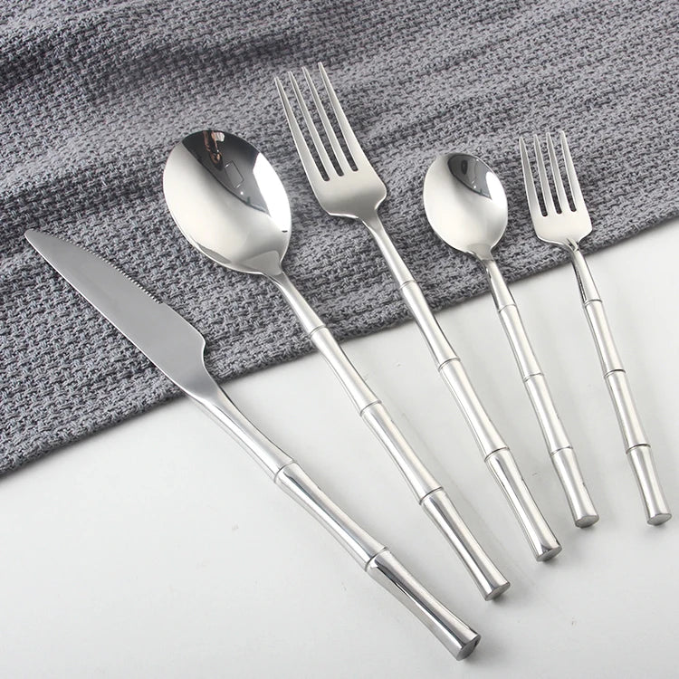 Bamboo Designs Luxury Flatware Stainless 304 Steel Royal Cutlery Set High Mirror Polishing Luxury Spoon Fork Set Dropshipping