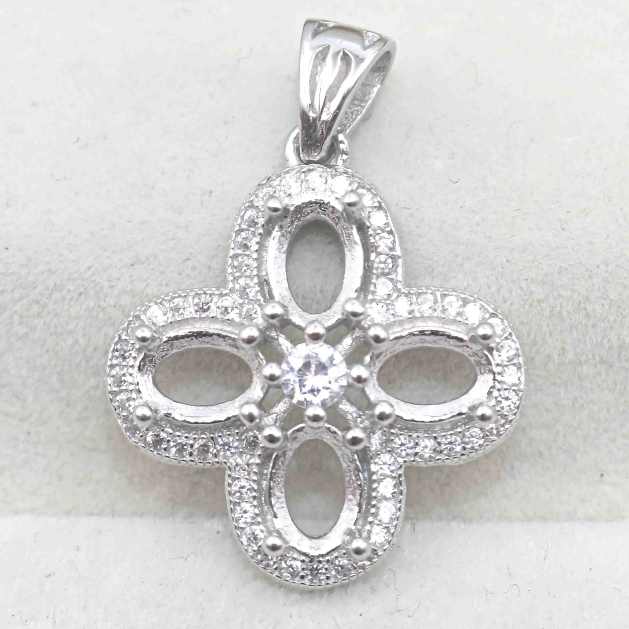 Sterling Silver 4*6mm Semi Mount Pendant Empty Frame Blank Support Setting S925 Base Holder Without Center Stone for DIY Inlay