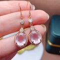 Factory Supply Dangle Drop 925 Sterling Silver Gold Plated Natural Rose Quartz Earrings for Women Party Occasion