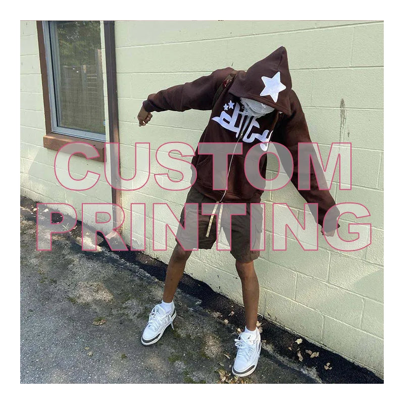 With High-End Quality Casual Mens Cotton Hoodies for Men Oversized Men's Puff Print Hoodie Zipper Customization