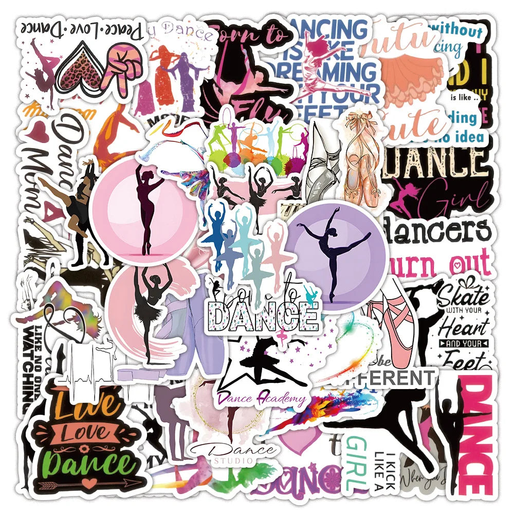 100Pcs Love Dance Cartoon Logo Graffiti Stickers for Bottle Laptop Room Vinyl Pink Dancing Girl Decor Sticker