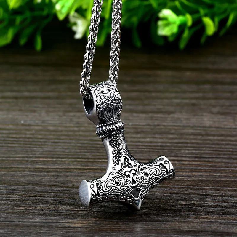 SS8-384P Steel SoldierThor's Hammer Mjolnir Scandinavian Nordic Chain Popular Jewelry Viking Pendant Necklace