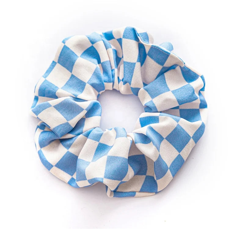 Multiple Color Gridding Pattern Chiffon Scrunchies Black and White Checkerboard Print Hair Ties Fabric Elastic Hair Rings