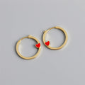New Trendy 925 Sterling Silver 18k Gold Plating Red Enamel Love Heart-shaped Huggie Hoop Earrings