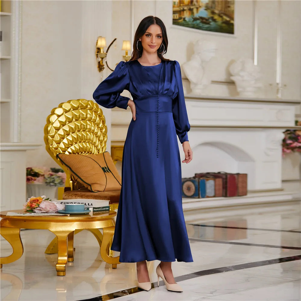 Dubai Luxury Abaya Satin High Waist Islamic Clothing Full Sleeve Muslim Women Dress Elegant Islamic Kaftan Abaya