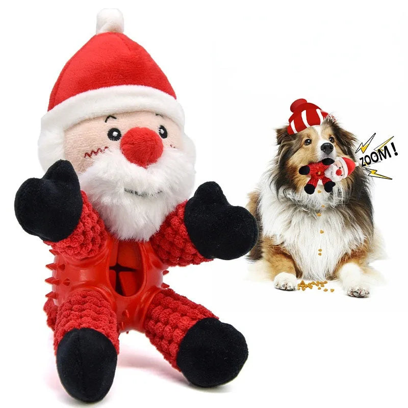 Christmas Interactive Rubber Clean Teeth Sounding Plush Santa Claus Puzzle Leakage Food Squeaky Dog Chew Toy