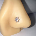 Purple Zircon and Stainless Steel Nose Studs Maple Leaf Shape L Bar Nose Rings for Women Real Nose Piercing Jewelry
