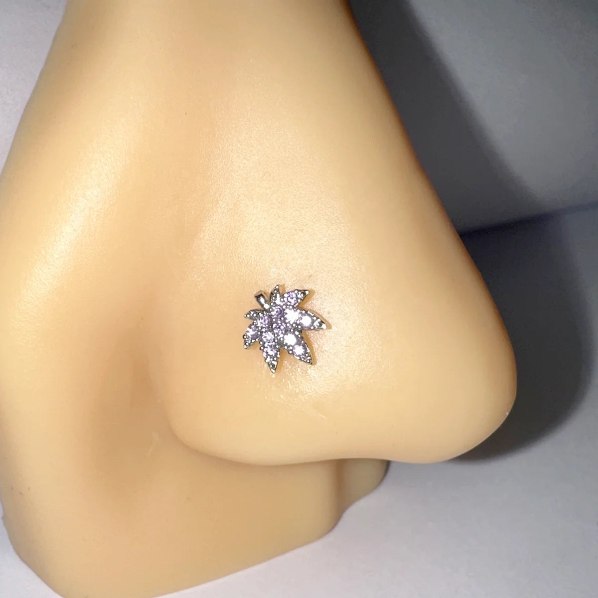 Purple Zircon and Stainless Steel Nose Studs Maple Leaf Shape L Bar Nose Rings for Women Real Nose Piercing Jewelry