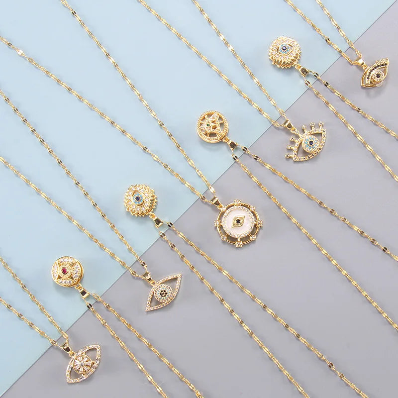 Collar De Acero Inoxidable No Fade Stainless Steel Necklace Rotating Zircon Eye Titanium Steel Clavicle Chain Necklace