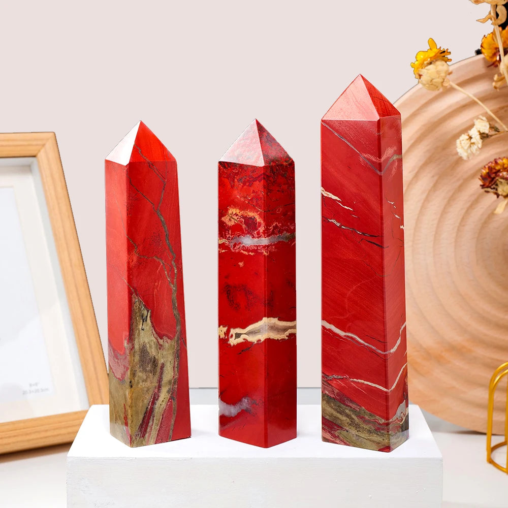Wholesale Natural Energy Gemstone Polished Red jasper Crystal Point Tower for Decoration