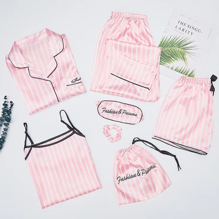 2023 Fashion 40 Colors Halter Striped Ice Silk Pajamas for Women Set Two Sets of Pajamas Luxury Noble Home Pajamas