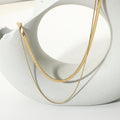 18K Gold Plated Double Layered Stainless Steel Snake Chain Choker Necklaces for Women Punk Style Geometric Link for Anniversary