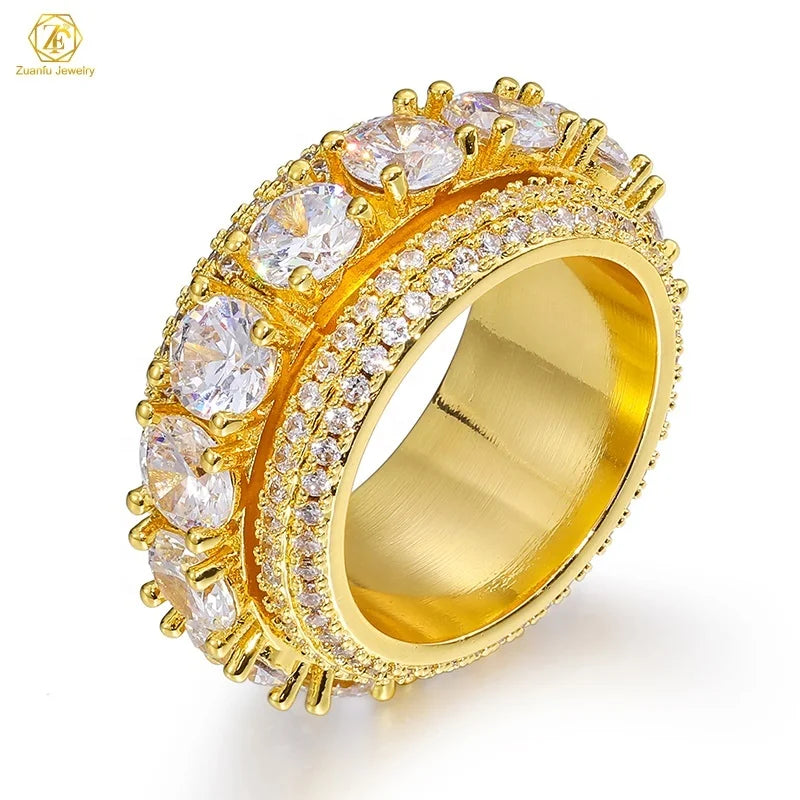 Dazzling Sparkly 925 Silver Inlay Unisex Eternity Band Hip Hop Ring Moissanite Engagement Party Men's Rapper Iced Out Jewelry