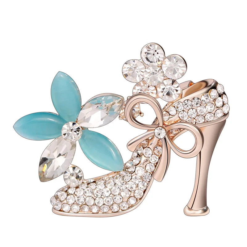Wholesale Multicolor Glass Flower High Heels Brooch Pin Beautiful Rhinestone High Heeled Shoes Flower Brooches Women Jewelry