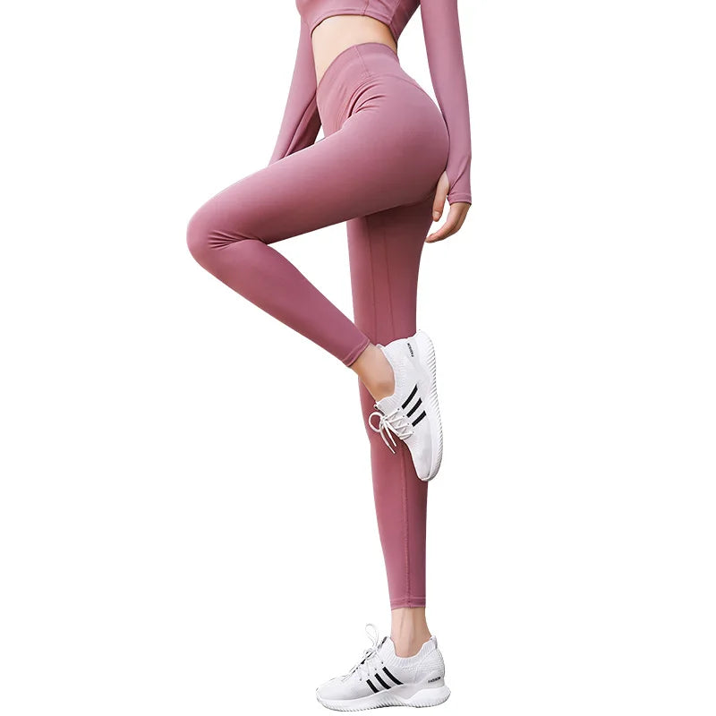 Juyitang Women's High Waist Seamless Peach Color Fitness Sports Yoga Pants Long Leggings with Hip Lifting & Runni