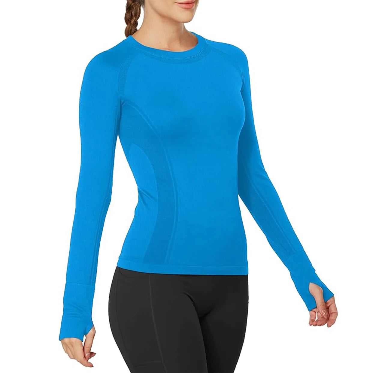 Women's Seamless Long Sleeve Yoga Tops Breathable Athletic Sports Running Shirt with Lightweight Slim Fit Active Tops