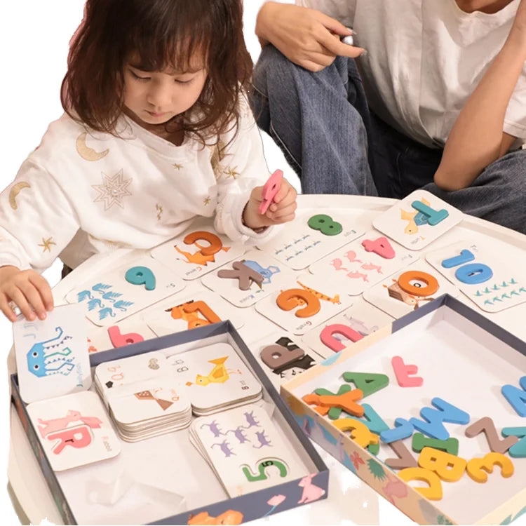Montessori-Style English Alphabet Learning DIY Logo Jigsaw Map 2-7 Years Old Toddlers Sensory Toys Plastic Cartoon Wooden Blocks