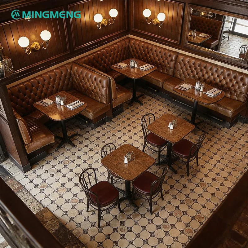 Durable Wood Modern Restaurant Furniture Set with Chairs Tables Sofa Booths-High-Density Foam Cushions Commercial Use