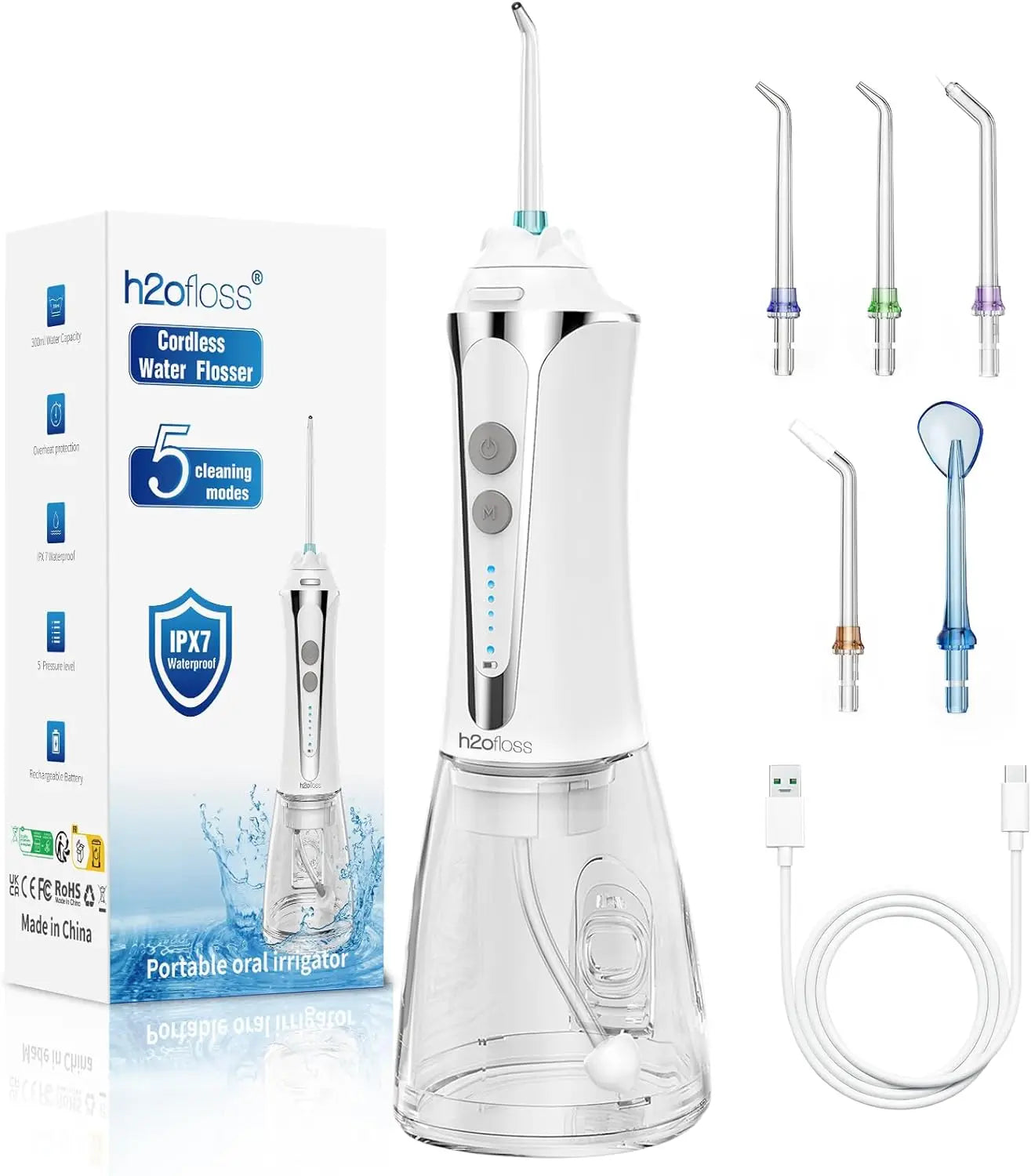 H2ofloss Upgraded Portable Water Flosser Powerful Electric Dental Flosser Oral Irrigator Teeth Cleaning Oral Irrigation