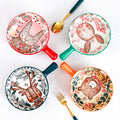 Cute Salad Bowl With Single Handle Kids Cartoon Animal Breakfast Bowl 9 Inch Ceramic Cartoon Handle Bowl