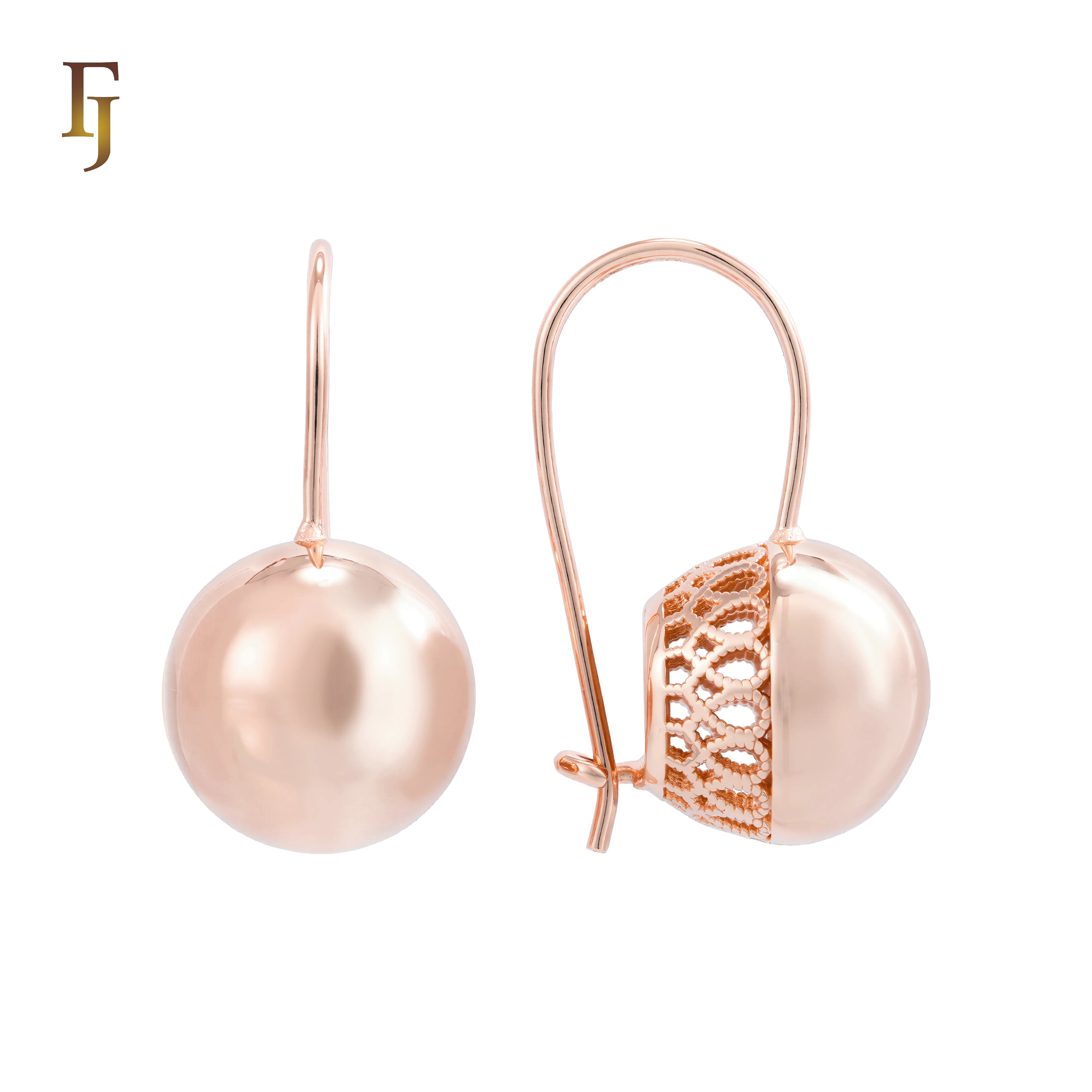 FJ Fallon Fashion Jewelry Gold Wire Hook Earrings Polished Dome with Geometric Filigree Brass Based